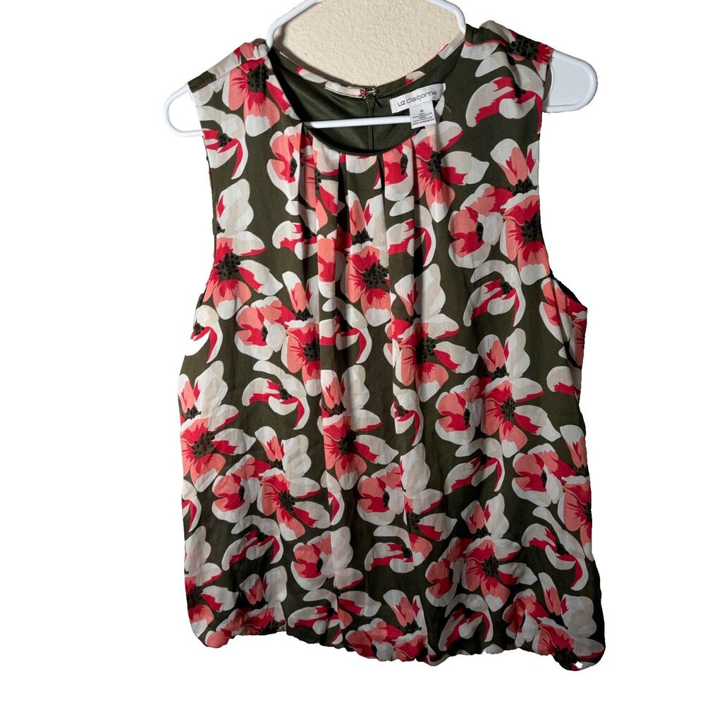 Liz Claiborne Blouse Women's Tank Top Crew Neck Floral Sleeveless Career
